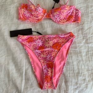 NWT TRIANGL high waisted pink floral velvet bikini bottom XS, never worn